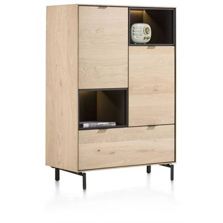 XOOON 90 cm. - 2-deuren + 1-lade + 2-niches + led incl. metalen poten Natural
