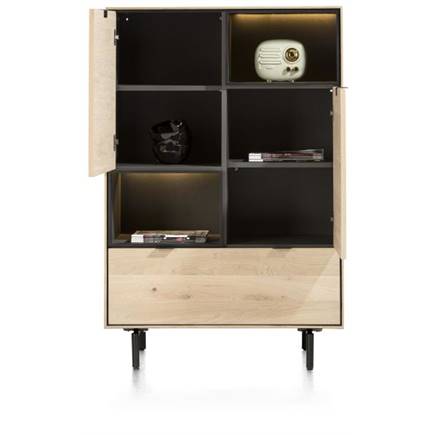 XOOON 90 cm. - 2-deuren + 1-lade + 2-niches + led incl. metalen poten Natural