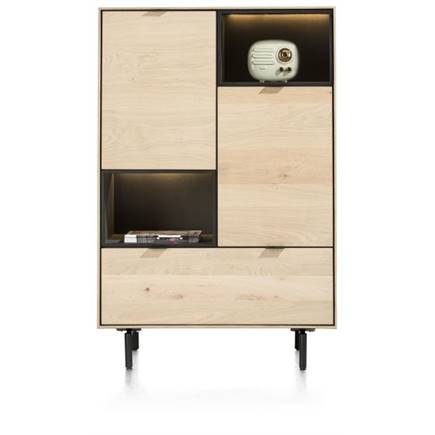 XOOON 90 cm. - 2-deuren + 1-lade + 2-niches + led incl. metalen poten Natural
