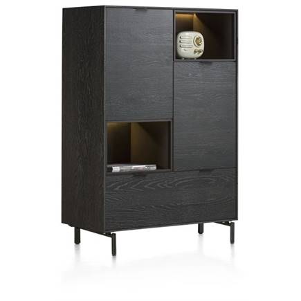 XOOON 90 cm. - 2-deuren + 1-lade + 2-niches + led incl. metalen poten Onyx