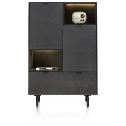 XOOON 90 cm. - 2-deuren + 1-lade + 2-niches + led incl. metalen poten Onyx