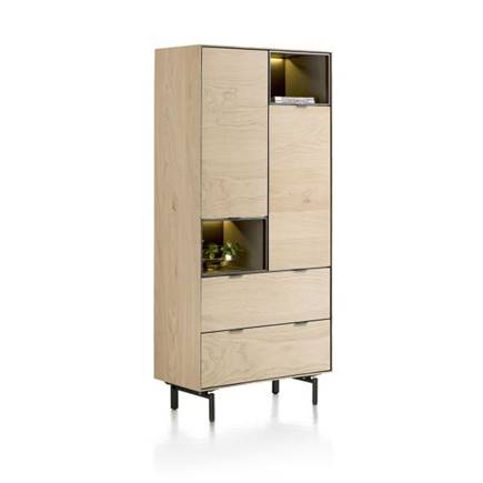 XOOON 90 cm. - 2-deuren + 2-laden + 2-niches + led incl. metalen poten Natural