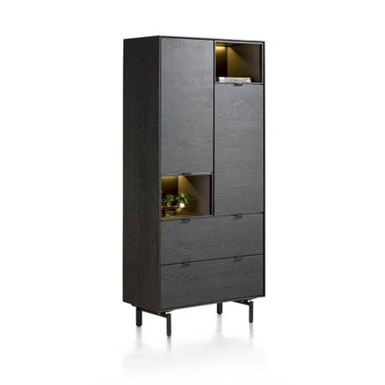 XOOON 90 cm. - 2-deuren + 2-laden + 2-niches + led incl. metalen poten Onyx