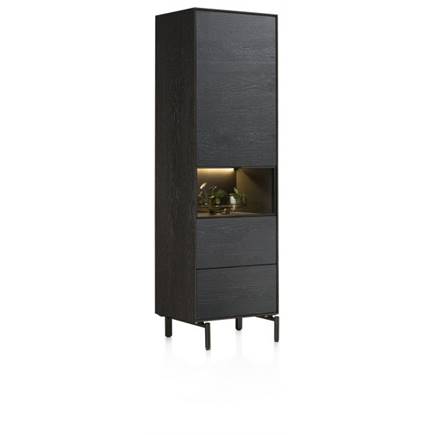 XOOON smal - 60 cm. - 1-deur + 2-laden + 1-niche + led incl. metalen poten Onyx