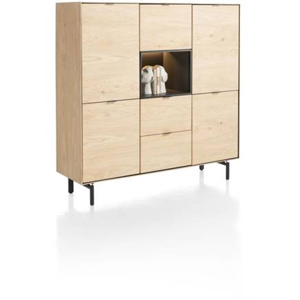 XOOON dressette 150 cm - 5-deuren + 2-laden + 1-niche + led incl. metalen poten Natural