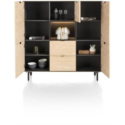 XOOON dressette 150 cm - 5-deuren + 2-laden + 1-niche + led incl. metalen poten Natural