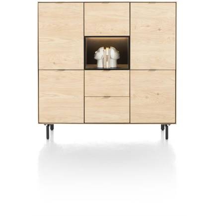 XOOON dressette 150 cm - 5-deuren + 2-laden + 1-niche + led incl. metalen poten Natural