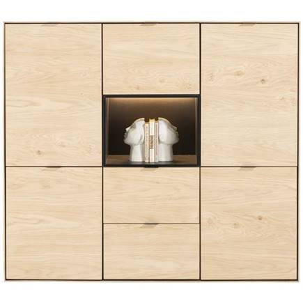 XOOON dressette 150 cm - 5-deuren + 2-laden + 1-niche + led Natural