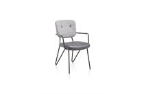 XOOON JUNE eetkamer fauteuil frame off black + pocketvering Stof Cleo Lichtgrijs / Pala Antraciet
