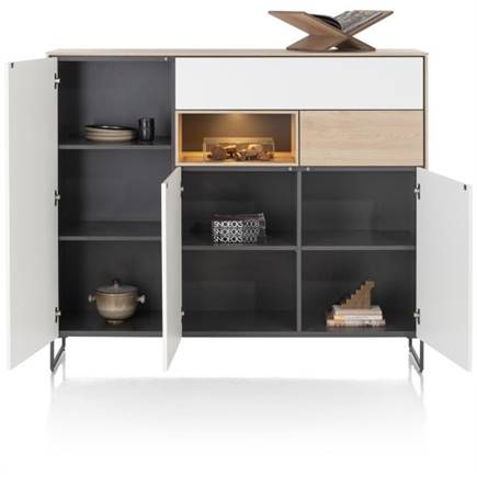 XOOON dressette 160 cm - 3-deuren + 2-laden + 1-niche (+ LED)