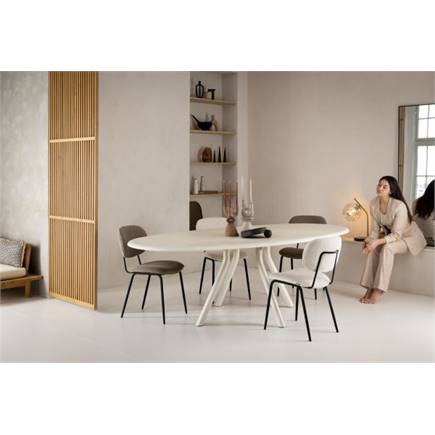 XOOON eetkamertafel rond 140 cm. - stone-skin - centrale poot kort Nebbia