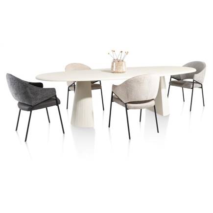 XOOON eetkamertafel rond 140 cm. - stone-skin - centrale poot kort Nebbia