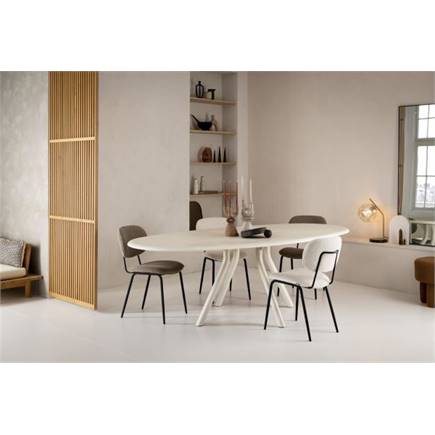 XOOON eetkamertafel rond 140 cm. - stone-skin - centrale poot kort Nebbia