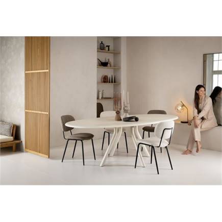 XOOON eetkamertafel rond 140 cm. - stone-skin - centrale poot kort Nebbia