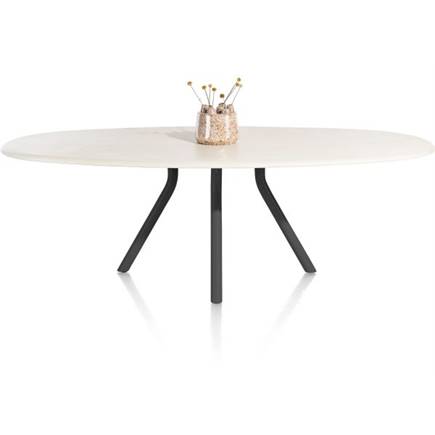 XOOON eetkamertafel ovaal 240 x 120 cm. - stone-skin - centrale poot lang Zwart Nebbia