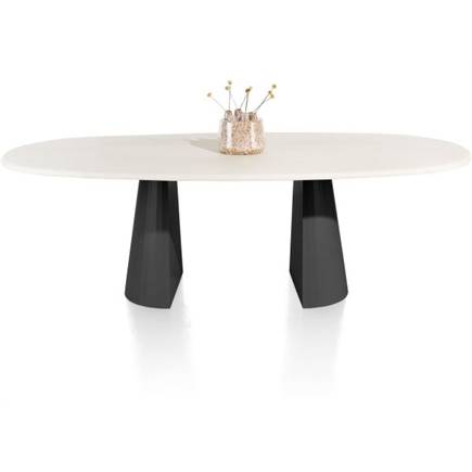 XOOON eetkamertafel ovaal 240 x 120 cm. - stone-skin - cone poot Zwart Nebbia