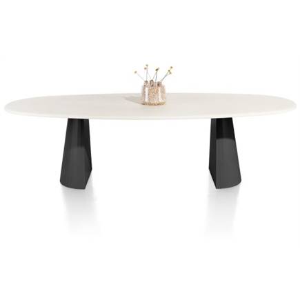 XOOON eetkamertafel ovaal 270 x 120 cm. - stone-skin - cone poot Zwart Nebbia