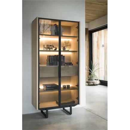 XOOON vitrine 96 cm - 2-deuren + 1-lade (+ LED) [houten legplanken] Natural