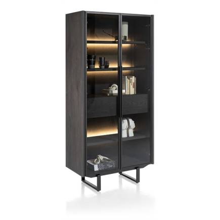 XOOON vitrine 96 cm - 2-deuren + 1-lade (+ LED) [houten legplanken] Onyx