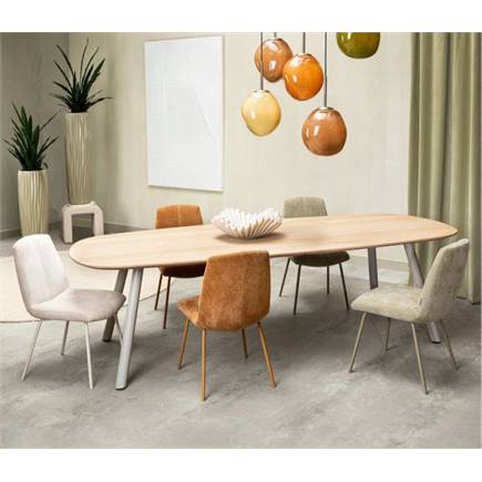 XOOON eetkamertafel 270 x 120 cm - deens ovaal - metalen poot Silk Grey Naturel