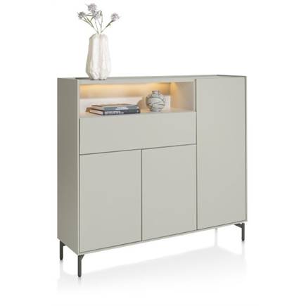 XOOON dressette 148 cm - 3-deuren + 1-lade + 1-niche (+ LED) - geheel silk grey
