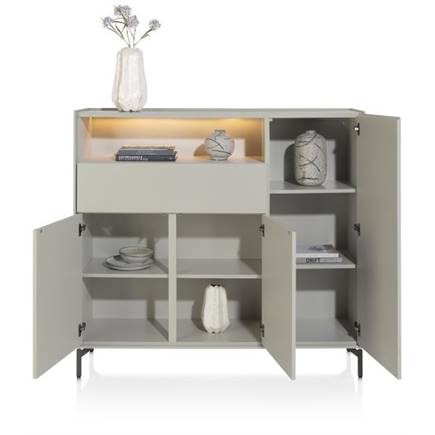 XOOON dressette 148 cm - 3-deuren + 1-lade + 1-niche (+ LED) - geheel silk grey