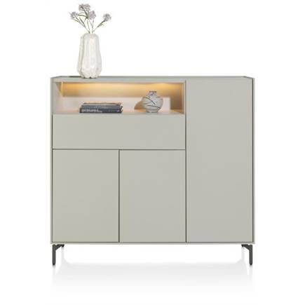 XOOON dressette 148 cm - 3-deuren + 1-lade + 1-niche (+ LED) - geheel silk grey