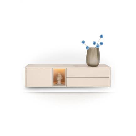 XOOON Lowboard 180 cm. - 1-deur + 2-laden + 1-niche - mdf gelakt Creme