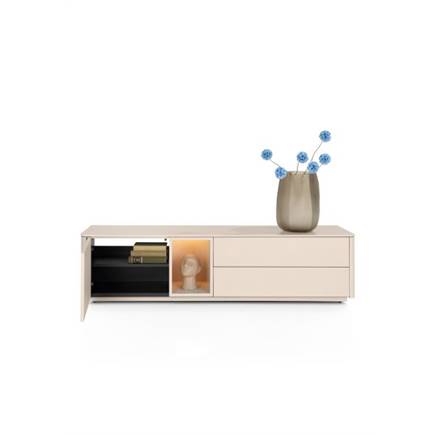 XOOON Lowboard 180 cm. - 1-deur + 2-laden + 1-niche - mdf gelakt Creme