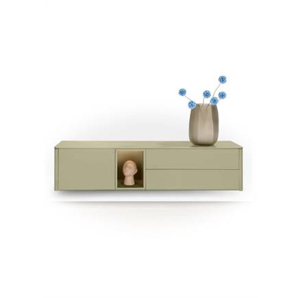 XOOON Lowboard 180 cm. - 1-deur + 2-laden + 1-niche - mdf gelakt Olijf