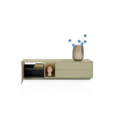 XOOON Lowboard 180 cm. - 1-deur + 2-laden + 1-niche - mdf gelakt Olijf
