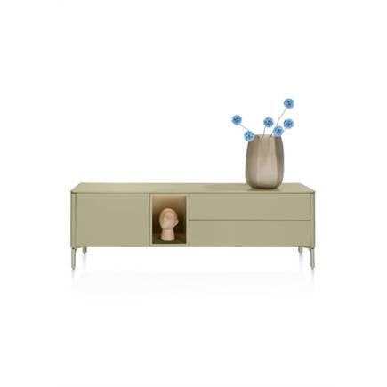 XOOON Lowboard 180 cm. - 1-deur + 2-laden + 1-niche - mdf gelakt Olijf