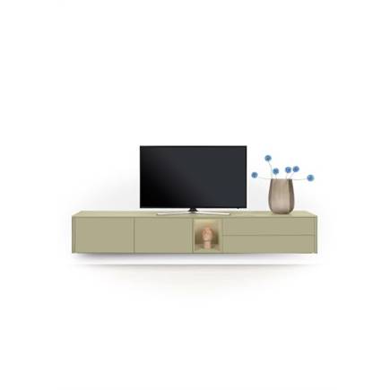 XOOON Lowboard 270 cm. - 2-deuren + 2-laden + 1-niche - mdf gelakt Olijf